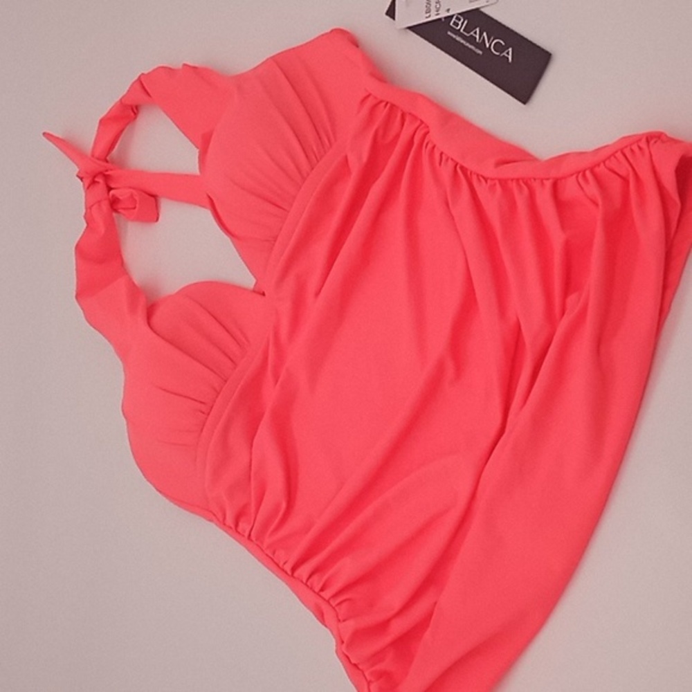 La Blanca Island Goddess Halter Tankini Swim Top Hot Coral 4